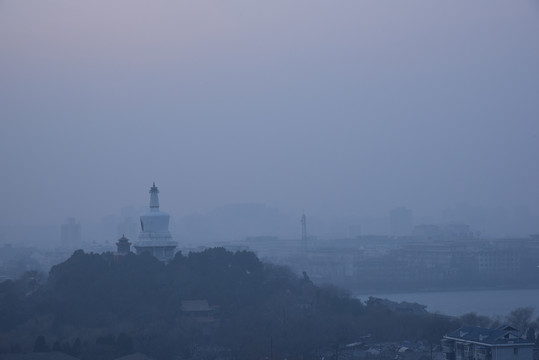 北海白塔黄昏