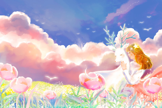 插畫女孩夢幻海報