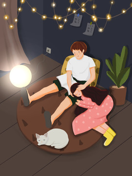 溫暖插畫情侶海報