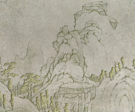 新中式山水復(fù)古線描壁畫分層