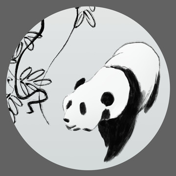 熊猫水墨国画