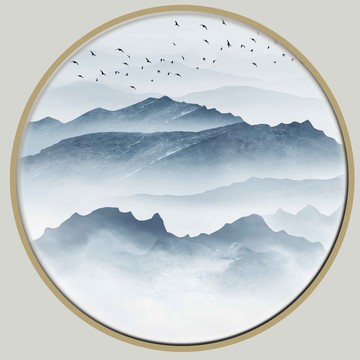 圓形水墨山