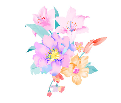 優(yōu)雅的手繪玉蘭花和牡丹花花卉