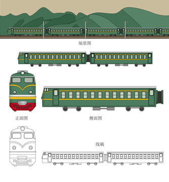 绿皮火车矢量图