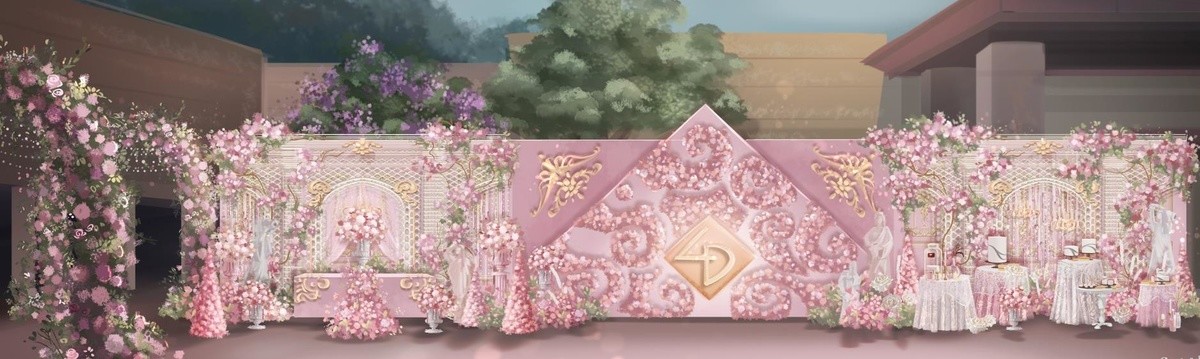 粉色戶外合影簽到