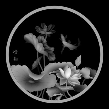 清趣牌匾圓形灰度圖雕刻圖