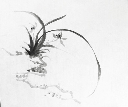 石頭蘭花中國(guó)水墨畫