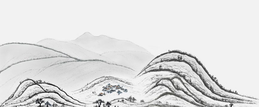 云南深山茶林茶山水墨畫
