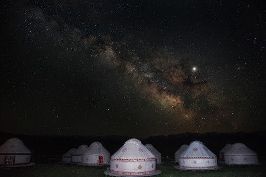 蒙古包上的银河星空