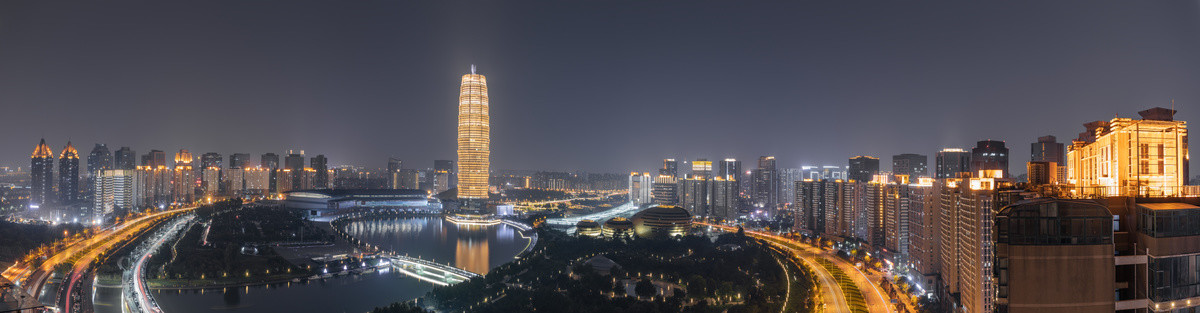 郑东新区如意湖CBD夜景全景图