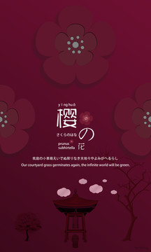 日本樱花竖幅海报