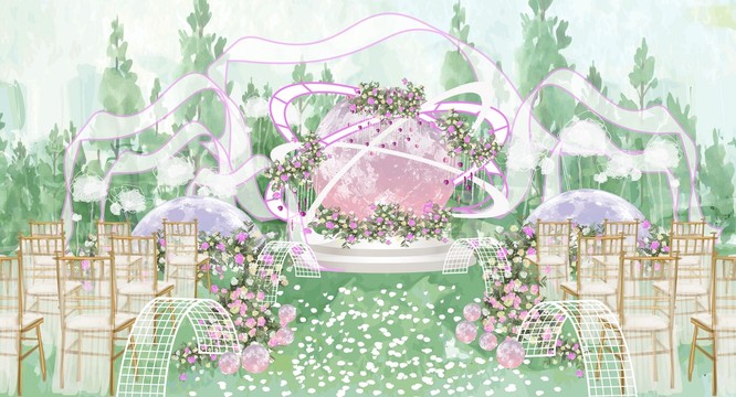 清新浅紫色户外婚礼设计