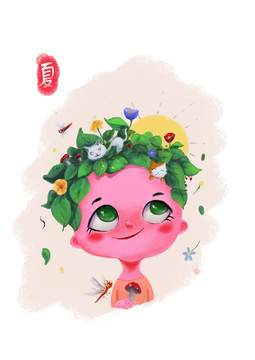 頭頂植物兒童插畫(huà)
