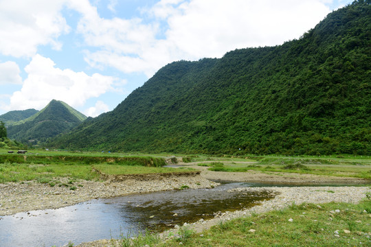 蓝天白云下的草原风景