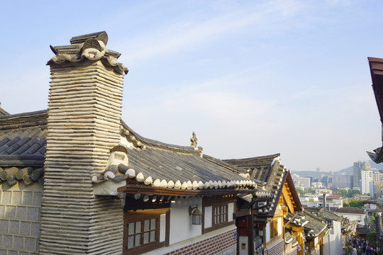 韩国北村韩屋村传统民居青砖烟囱