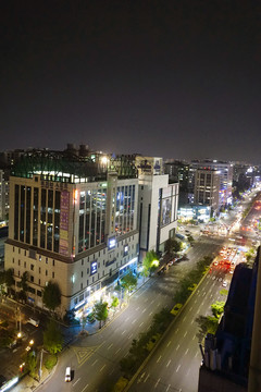 韩国水原市城市夜景俯拍