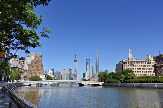 上海苏州河乍浦路桥城市街景