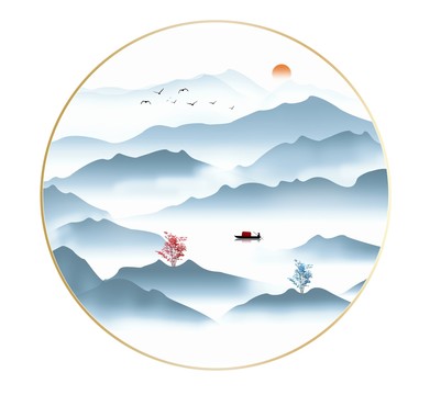圓形山水掛畫