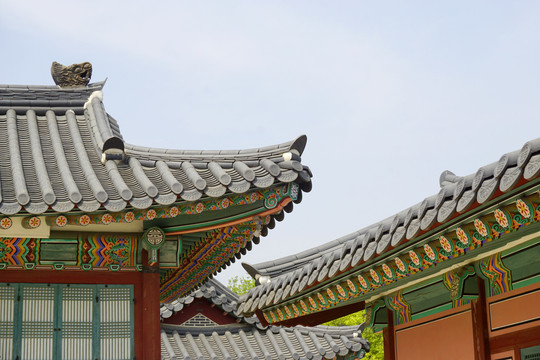 韩国景福宫屋顶及屋檐特写