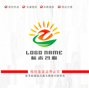 ZS字母Z标志太阳绿叶logo