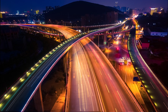 航拍徐州市东三环高架路夜景