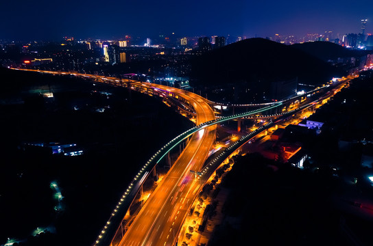 航拍徐州市东三环高架路夜景景