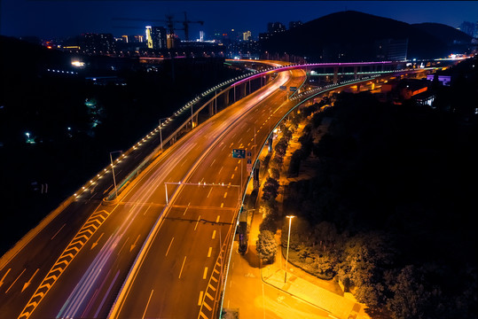 航拍徐州市东三环高架路夜景