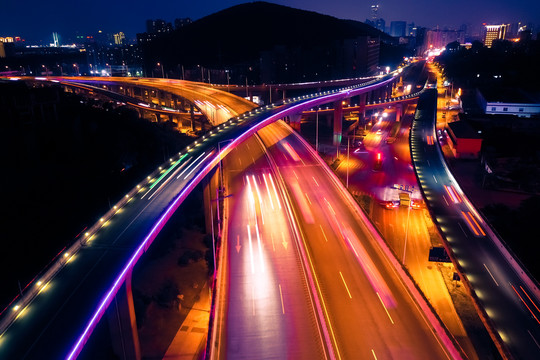 航拍徐州市东三环高架路夜景