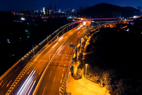 航拍徐州市东三环高架路夜景