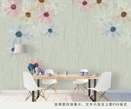 水彩花卉壁畫(huà)