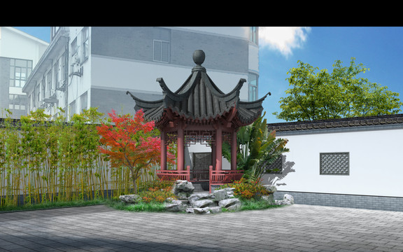 庭院亭子效果圖psd