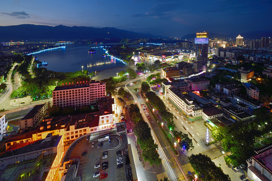 肇庆七星岩牌坊广场城市风光夜景