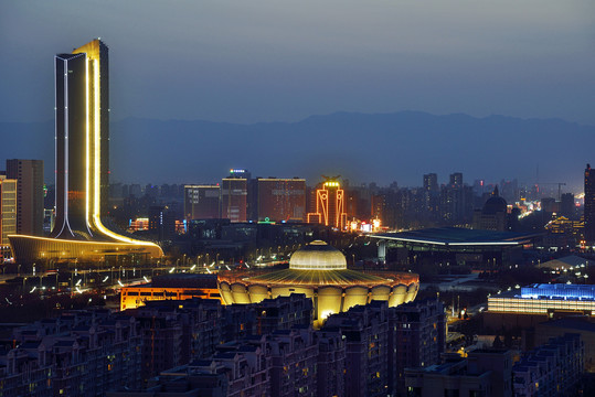 银川城市建筑风光夜景