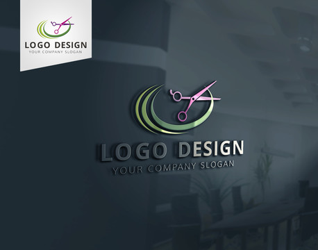 剪刀圖案美發(fā)店logo