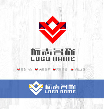 V字母标志折纸logo