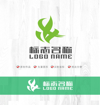 绿叶飞鸟农业环保食品logo