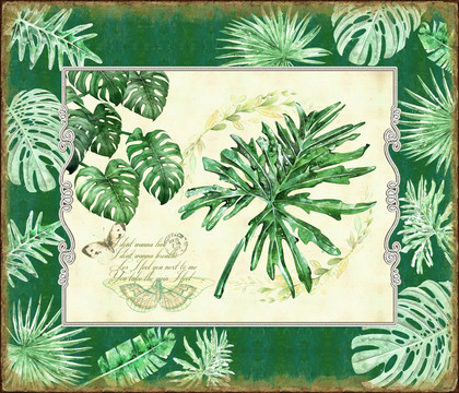 复古绿色植物装饰画