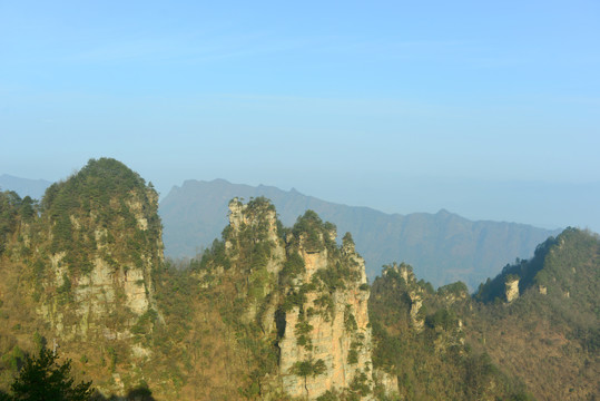 张家界天子山索道周边群峰风光