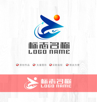 Z字母标志飞鸟红日logo