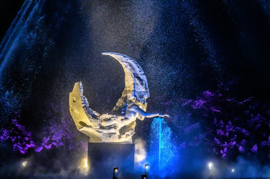 中国长春净月潭音乐喷泉水景灯光