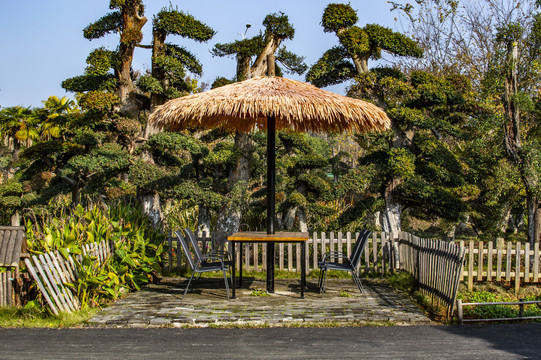 园林景观稻草亭