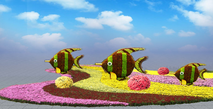 菊海暢游五色草造型