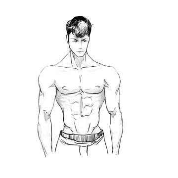 黑白系插畫腹肌