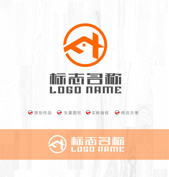 F字母标志房子logo