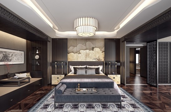 中式风格卧室设计案例效果图模型