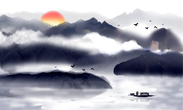 國畫山水風景