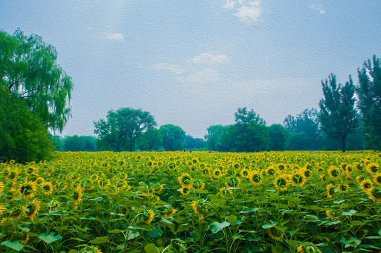 油画效果夏日风景