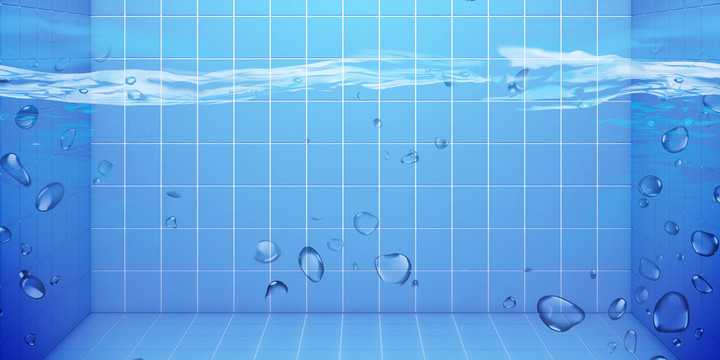 青蓝色泳池水底气泡游泳海报背景