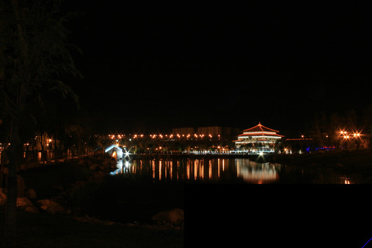 西安曲江池公园阅江楼夜景