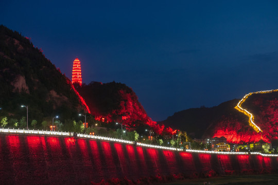 延安宝塔山灯光夜景